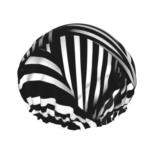Doppellagige wasserdichte Duschhaube – schwarze und weiße geometrische Linien, elastische, wiederverwendbare Duschhaube, Haarschutz, Hut für Damen und Herren Doppellagige wasserdichte Duschhaube – schwarze und weiße geometrische Linien, elastische, wiederverwendbare Duschhaube, Haarschutz, Hut für Damen und Herren von LiuMng
