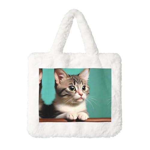 Eine neugierige Katze Plüsch Handtasche: Damen Flauschige Schultertasche - Herbst/Winter Tote Crossbody Tasche Münztasche Geldbörse Eine neugierige Katze Plüsch Handtasche: Damen Flauschige Schultertasche - Herbst/Winter Tote Crossbody Tasche Münztasche Geldbörse von LiuMng