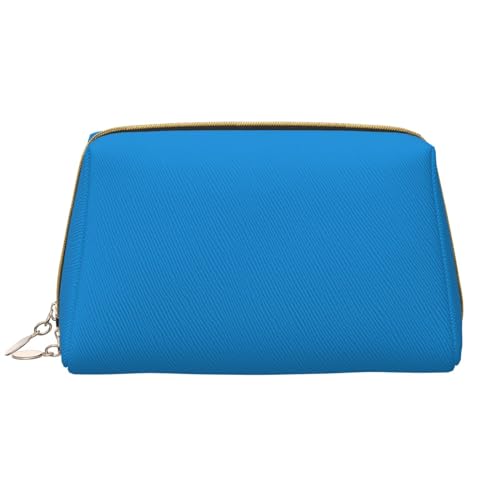 Einfarbige blaue Make-up-Tasche für Damen, großes Fassungsvermögen, Reise-Kosmetiktasche, PU-Leder, Reißverschluss, tragbar, weit geöffneter Organizer von LiuMng