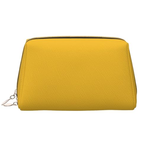Einfarbige goldfarbene Make-up-Tasche für Damen – große Kapazität, Reise-Kosmetiktasche, PU-Leder, Reißverschluss, tragbar, weit geöffneter Organizer von LiuMng