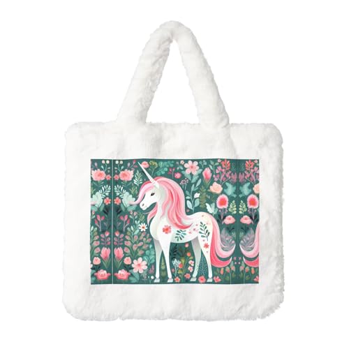 Einhorn mit rosa Haaren, Plüsch-Handtasche: flauschige Damen-Umhängetasche, Herbst/Winter, Umhängetasche, Münztasche, Geldbörse Einhorn mit rosa Haaren, Plüsch-Handtasche: flauschige Damen-Umhängetasche, Herbst/Winter, Umhängetasche, Münztasche, Geldbörse von LiuMng