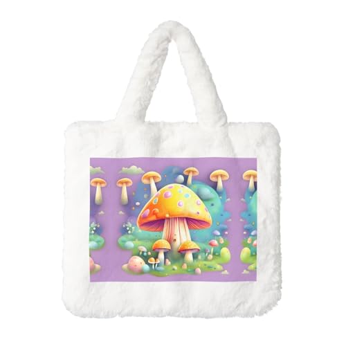 Fantasy Dream Mushroom Plush Handtasche: Damen Flauschige Schultertasche - Herbst/Winter Tote Crossbody Bag Münztasche Geldbörse von LiuMng