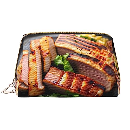 Golden Roast Make-up-Tasche für Damen, großes Fassungsvermögen, Reise-Kosmetiktasche, PU-Leder, Reißverschluss, tragbar, weit offen, weiß, Einheitsgröße von LiuMng