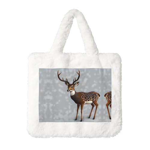 Graue Pflaume Hirsch Plüsch Handtasche: Damen Flauschige Schultertasche - Herbst/Winter Tote Crossbody Tasche Münztasche Geldbörse von LiuMng