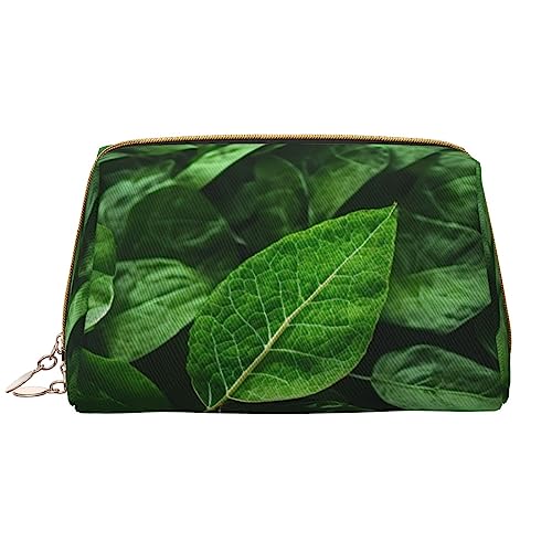 Green Leaf Nature Make-up-Tasche für Damen, großes Fassungsvermögen, Reise-Kosmetiktasche, PU-Leder, mit Reißverschluss, tragbar, weit geöffneter Organizer von LiuMng
