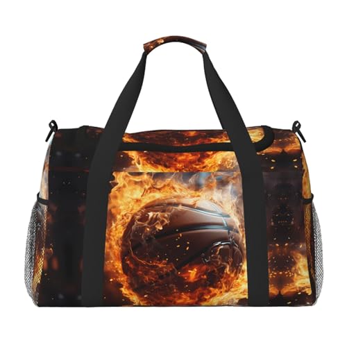 Große Handreisetasche, Motiv: Basketball auf Feuer und Wasser, Flamme, Spritzschutz, wasserdichte Tragetasche für Damen, Seesack, Sport, Fitnessstudio für Herren von LiuMng