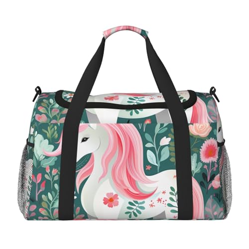 Große Handreisetasche, Motiv: Einhorn mit rosa Haaren, wasserdichte Tragetasche für Damen, Seesack, Sport, Fitnessstudio für Herren Große Handreisetasche, Motiv: Einhorn mit rosa Haaren, wasserdichte Tragetasche für Damen, Seesack, Sport, Fitnessstudio für Herren von LiuMng