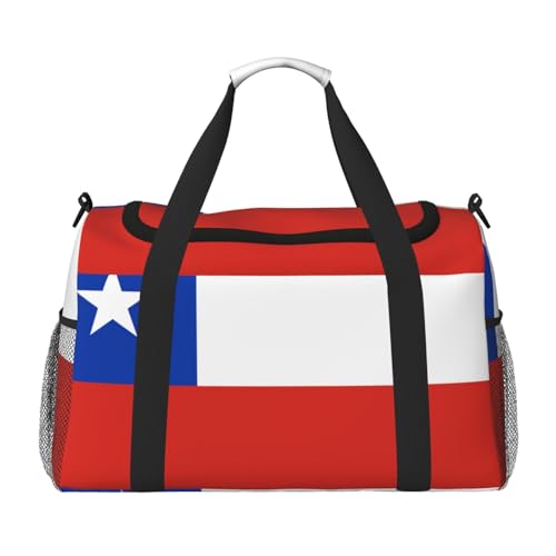 Große Handreisetasche, Motiv: Flagge von Chile, wasserdichte Tragetasche für Damen, Seesack, Sport, Fitnessstudio für Herren Große Handreisetasche, Motiv: Flagge von Chile, wasserdichte Tragetasche für Damen, Seesack, Sport, Fitnessstudio für Herren von LiuMng