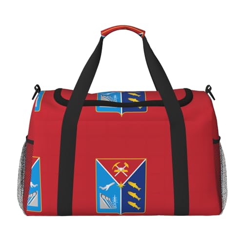 Große Handreisetasche, Motiv: Flagge von Magadan, wasserdichte Tragetasche für Damen, Seesack, Sport, Fitnessstudio für Herren von LiuMng