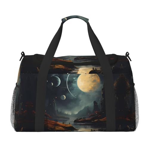 Große Handreisetasche, Motiv: Mond, Sterne und Planeten, wasserdichte Tragetasche für Damen, Seesack, Sport, Fitnessstudio für Herren von LiuMng
