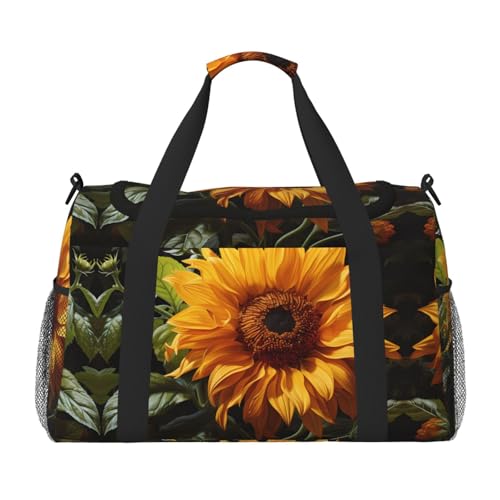 Große Handreisetasche, Motiv: gelbe Sonnenblume auf braunem Hintergrund, wasserdichte Tragetasche für Damen, Seesack, Sport, Fitnessstudio für Herren Große Handreisetasche, Motiv: gelbe Sonnenblume auf braunem Hintergrund, wasserdichte Tragetasche für Damen, Seesack, Sport, Fitnessstudio für Herren von LiuMng