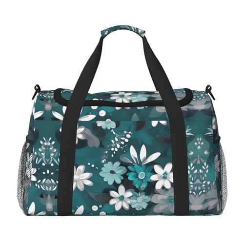Große Handreisetasche, wasserdicht, für Damen, Sporttasche, Fitnessstudio, Blaugrün und Weiß von LiuMng