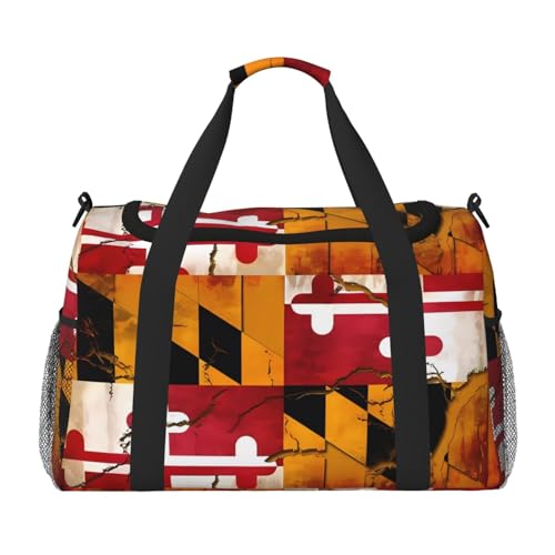 Große Handreisetasche aus Holz, Maryland-Flagge, Vintage-Stil, wasserdichte Tragetasche für Damen, Sporttasche, Fitnessstudio für Herren Große Handreisetasche aus Holz, Maryland-Flagge, Vintage-Stil, wasserdichte Tragetasche für Damen, Sporttasche, Fitnessstudio für Herren von LiuMng