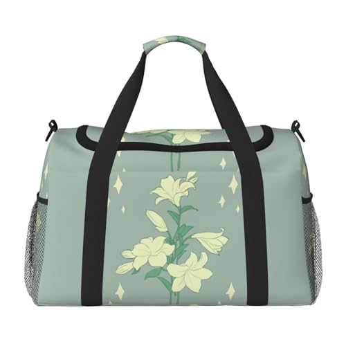Große Handreisetasche mit Cartoon-Lilien-Druck, wasserdichte Tragetasche für Damen, Seesack, Sport, Fitnessstudio für Herren von LiuMng