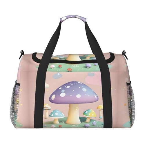 Große Handreisetasche mit Cartoon-Pilz-Druck, wasserdichte Tragetasche für Damen, Seesack, Sport, Fitnessstudio für Herren von LiuMng