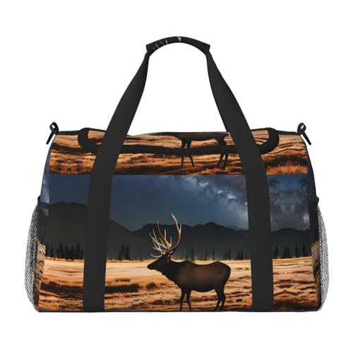 Große Handreisetasche mit Elchmotiv auf der Wiese, wasserdichte Tragetasche für Damen, Seesack, Sport, Fitnessstudio für Herren Große Handreisetasche mit Elchmotiv auf der Wiese, wasserdichte Tragetasche für Damen, Seesack, Sport, Fitnessstudio für Herren von LiuMng