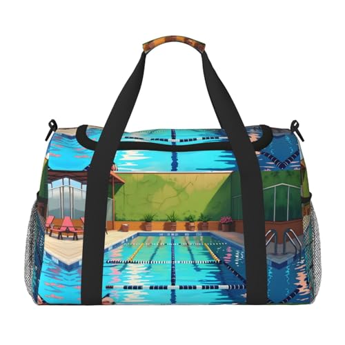 Große Handreisetasche mit Flamingo- und Schwimmbad-Druck, wasserdichte Tragetasche für Damen, Seesack, Sport, Fitnessstudio für Herren Große Handreisetasche mit Flamingo- und Schwimmbad-Druck, wasserdichte Tragetasche für Damen, Seesack, Sport, Fitnessstudio für Herren von LiuMng