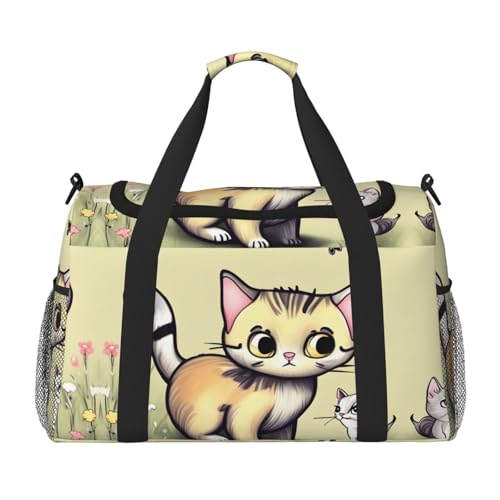 Große Handreisetasche mit Katzen- und Schmetterlings-Aufdruck, wasserdichte Tragetasche für Damen, Seesack, Sport, Fitnessstudio für Herren von LiuMng