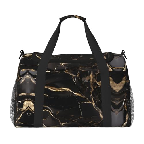 Große Handreisetasche mit Marmor-Druck, wasserdicht, für Damen, Seesack, Sport, Fitnessstudio, Schwarz / Gold von LiuMng