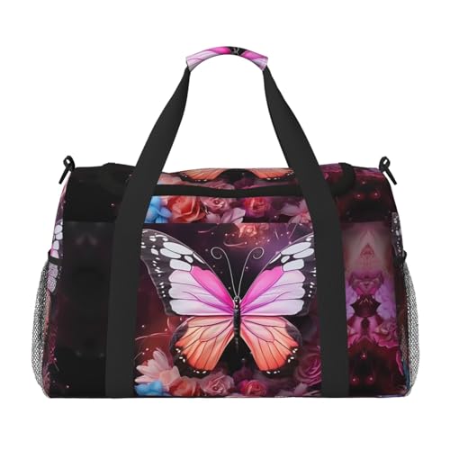 Große Handreisetasche mit Schmetterlings- und Blumendruck, wasserdichte Tragetasche für Damen, Seesack, Sport, Fitnessstudio für Herren Große Handreisetasche mit Schmetterlings- und Blumendruck, wasserdichte Tragetasche für Damen, Seesack, Sport, Fitnessstudio für Herren von LiuMng