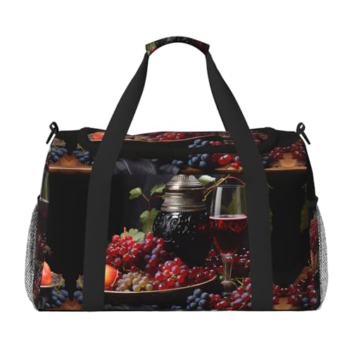 Große Handreisetasche mit Trauben- und Weindruck, wasserdichte Tragetasche für Damen, Seesack, Sport, Fitnessstudio für Herren Große Handreisetasche mit Trauben- und Weindruck, wasserdichte Tragetasche für Damen, Seesack, Sport, Fitnessstudio für Herren von LiuMng
