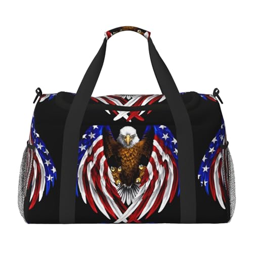 Große Handreisetasche mit USA-Flagge, Patriotischer Adler-Druck, wasserdichte Tragetasche für Damen, Seesack, Sport, Fitnessstudio für Herren von LiuMng