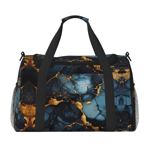 Große Handreisetasche mit marmoriertem Druck, wasserdicht, für Damen, Seesack, Sport, Fitnessstudio, Schwarz / Gold von LiuMng