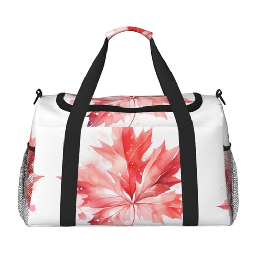 Große Handreisetasche mit rotem Ahornblatt-Druck, wasserdichte Tragetasche für Damen, Seesack, Sport, Fitnessstudio für Herren von LiuMng