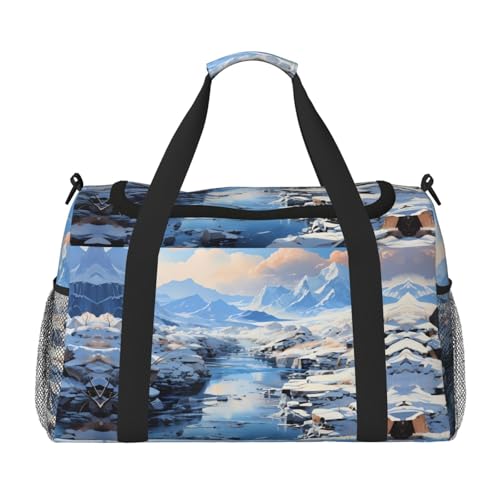 Große Handreisetasche mit schneebedeckten Berglandschaften, wasserdichte Tragetasche für Damen, Seesack, Sport, Fitnessstudio für Herren von LiuMng