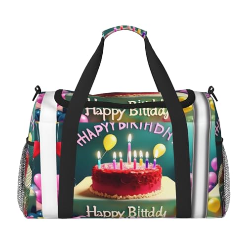 Große Handreisetasche mit schönem Aufdruck "Happy Birthday", wasserdichte Tragetasche für Damen, Seesack, Sport, Fitnessstudio für Herren von LiuMng