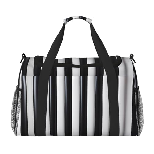 Große Handreisetasche mit schwarz-weißem Streifendruck, wasserdichte Tragetasche für Damen, Seesack, Sport, Fitnessstudio für Herren Große Handreisetasche mit schwarz-weißem Streifendruck, wasserdichte Tragetasche für Damen, Seesack, Sport, Fitnessstudio für Herren von LiuMng