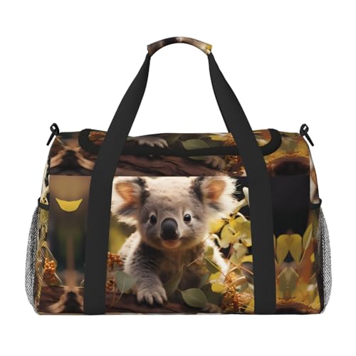 Große Handreisetasche mit süßem Koala-Pflanzendruck, wasserdichte Tragetasche für Damen, Seesack, Sport, Fitnessstudio für Herren von LiuMng