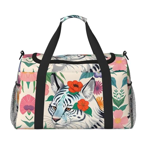 Große Handreisetasche mit süßem weißen Tiger-Druck, wasserdichte Tragetasche für Damen, Seesack, Sport, Fitnessstudio für Herren von LiuMng
