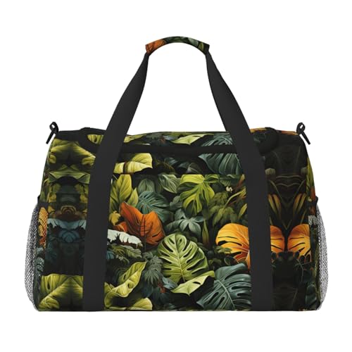 Große Handreisetasche mit tropischem Regenwald, Palmenblätter, wasserdichte Tragetasche für Damen, Seesack, Sport, Fitnessstudio für Herren von LiuMng