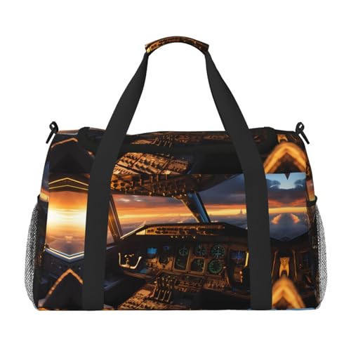 Große Reisetasche mit Flugzeug-Cockpit-Druck, wasserdichte Tragetasche für Damen, Seesack, Sport, Fitnessstudio für Herren von LiuMng