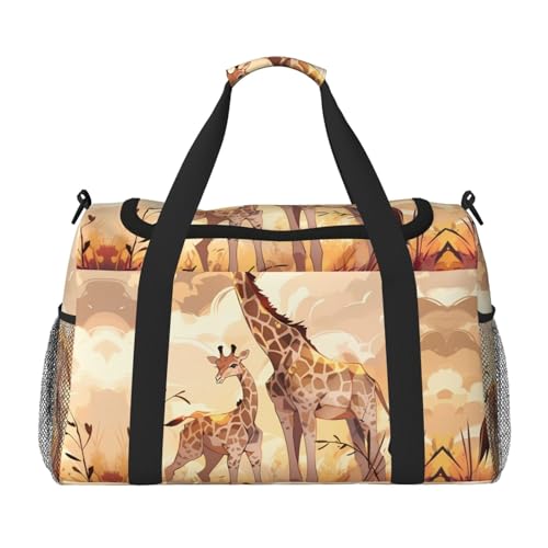 Große Reisetasche mit Giraffenmotiv, Motiv: Mutter und Kind, wasserdichte Tragetasche für Damen, Sporttasche, Fitnessstudio für Herren Große Reisetasche mit Giraffenmotiv, Motiv: Mutter und Kind, wasserdichte Tragetasche für Damen, Sporttasche, Fitnessstudio für Herren von LiuMng