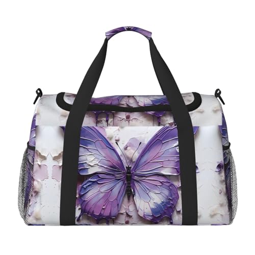Große Reisetasche mit Ölgemälde, Motiv: Schmetterling, wasserdicht, für Damen, Sporttasche, Fitnessstudio, Violett von LiuMng