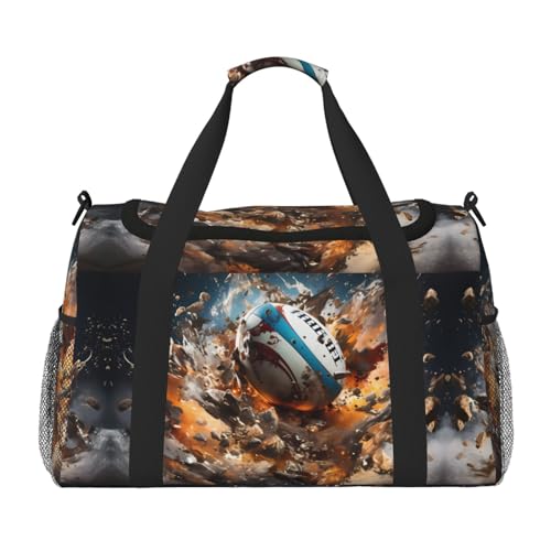 Große Reisetasche mit Rugby-Motiv auf Feuer, wasserdichte Tragetasche für Damen, Seesack, Sport, Fitnessstudio für Herren Große Reisetasche mit Rugby-Motiv auf Feuer, wasserdichte Tragetasche für Damen, Seesack, Sport, Fitnessstudio für Herren von LiuMng