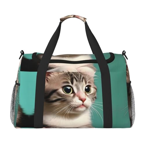 Große Reisetasche mit neugierigem Katzendruck, wasserdichte Tragetasche für Damen, Seesack, Sport, Fitnessstudio für Herren von LiuMng