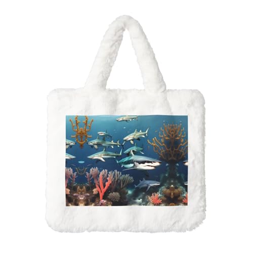 Haie unter dem Meer Plüsch Handtasche: Damen Flauschige Schultertasche - Herbst/Winter Tote Crossbody Tasche Münztasche Geldbörse Haie unter dem Meer Plüsch Handtasche: Damen Flauschige Schultertasche - Herbst/Winter Tote Crossbody Tasche Münztasche Geldbörse von LiuMng