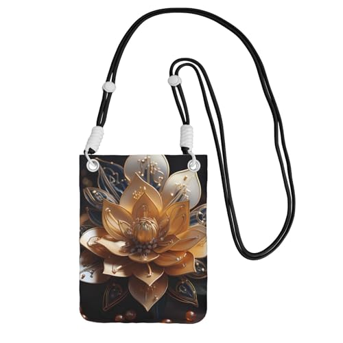 Handytasche, mit zartem Lotusblumen-Druck, klein, niedlich, tragen Sie eine Handytasche, diagonal, zum Einkaufen, Spazierengehen, Schwarz, Einheitsgröße von LiuMng