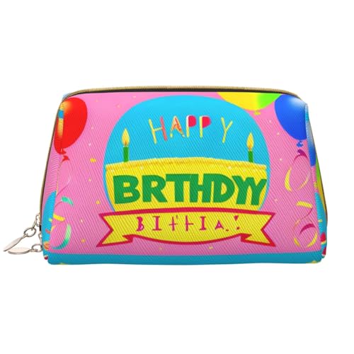 Happy Birthday Ballon-Make-up-Tasche für Damen, großes Fassungsvermögen, Reise-Kosmetiktasche, PU-Leder, Reißverschluss, tragbar, weit offen, weiß, Einheitsgröße Happy Birthday Ballon-Make-up-Tasche für Damen, großes Fassungsvermögen, Reise-Kosmetiktasche, PU-Leder, Reißverschluss, tragbar, weit offen, weiß, Einheitsgröße von LiuMng