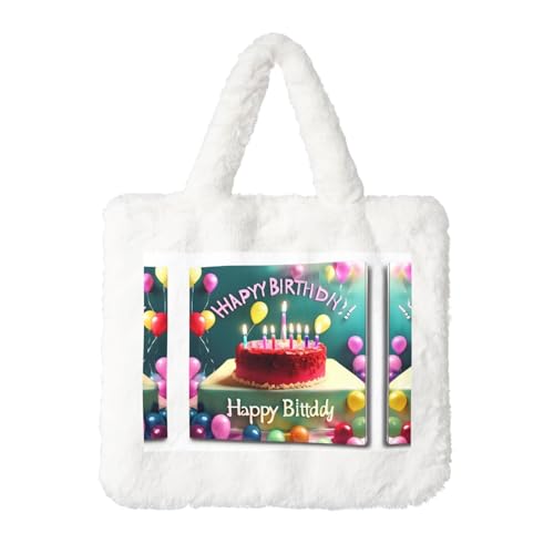 Happy Birthday Schöne Plüsch Handtasche Damen Flauschige Umhängetasche Herbst Winter Tote Crossbody Tasche Münztasche Geldbörse von LiuMng