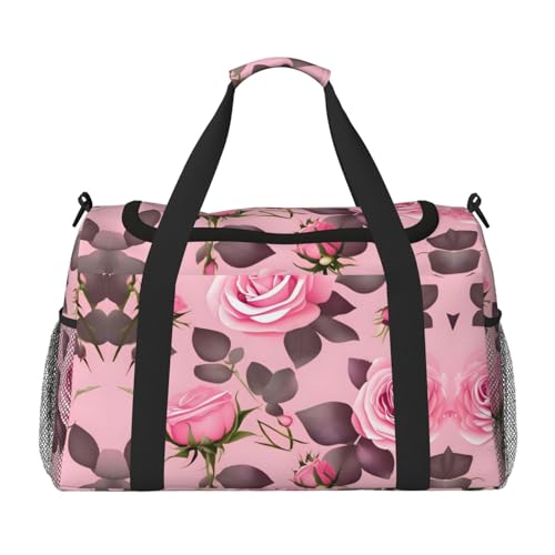 Hübsche rosa Rosen-Druck, große Handtasche, wasserdichte Tragetasche für Damen, Seesack, Sport, Fitnessstudio für Herren Hübsche rosa Rosen-Druck, große Handtasche, wasserdichte Tragetasche für Damen, Seesack, Sport, Fitnessstudio für Herren von LiuMng