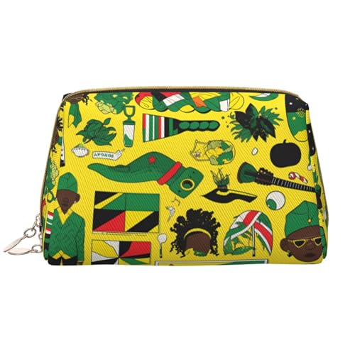 Jamaican Elements Make-up-Tasche für Damen, großes Fassungsvermögen, Reise-Kosmetiktasche, PU-Leder, mit Reißverschluss, tragbar, weit geöffneter Organizer von LiuMng