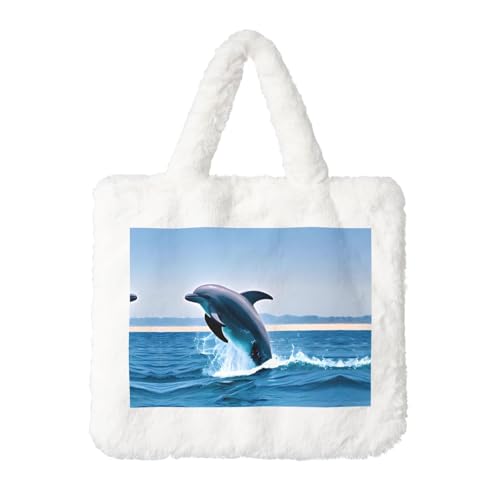 Jumping Up Delphins Plüsch Handtasche: Damen Flauschige Schultertasche - Herbst/Winter Tote Crossbody Bag Münztasche Geldbörse Jumping Up Delphins Plüsch Handtasche: Damen Flauschige Schultertasche - Herbst/Winter Tote Crossbody Bag Münztasche Geldbörse von LiuMng