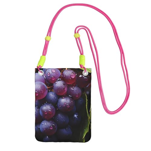 Kleine Umhängetasche, Motiv: frische Trauben, niedlich, trägt eine mobile Geldbörse diagonal, zum Einkaufen, Spazierengehen, Schwarz, Fuchusia, Einheitsgröße von LiuMng