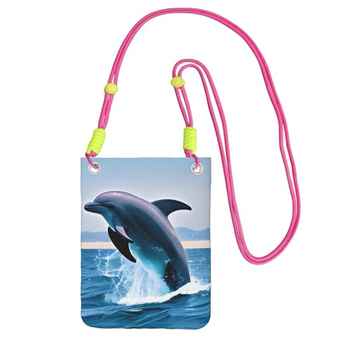 Kleine Umhängetasche mit Delfin-Aufdruck, schwarz, niedlich, tragen Sie eine Handytasche diagonal, zum Einkaufen, Spazierengehen, Fuchusia, Einheitsgröße von LiuMng