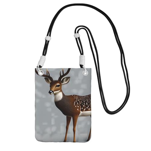 Kleine Umhängetasche mit Hirsch-Motiv, Schwarz / Grau, niedlich, tragen Sie eine mobile Geldbörse diagonal, zum Einkaufen, Spazierengehen, Schwarz, Einheitsgröße von LiuMng