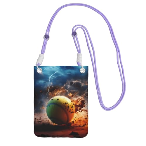 Kleine Umhängetasche mit Lightning-Tennis-Druck, niedlich, tragen Sie eine mobile Geldbörse diagonal, zum Einkaufen, Spazierengehen, Schwarz, Purpur, Einheitsgröße von LiuMng